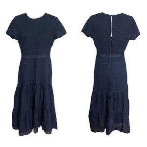 Banana Republic Dress Navy Eyelet Lace Short Sleeve Midi Tiered Womens Size 12 P